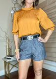 Elegant Ruffle Smock Silk Top
