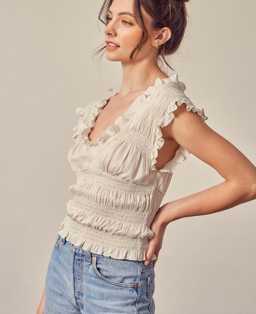 Smock Pleated Ruffle Top