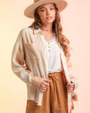 Cream Mix Color Block Gauze Top