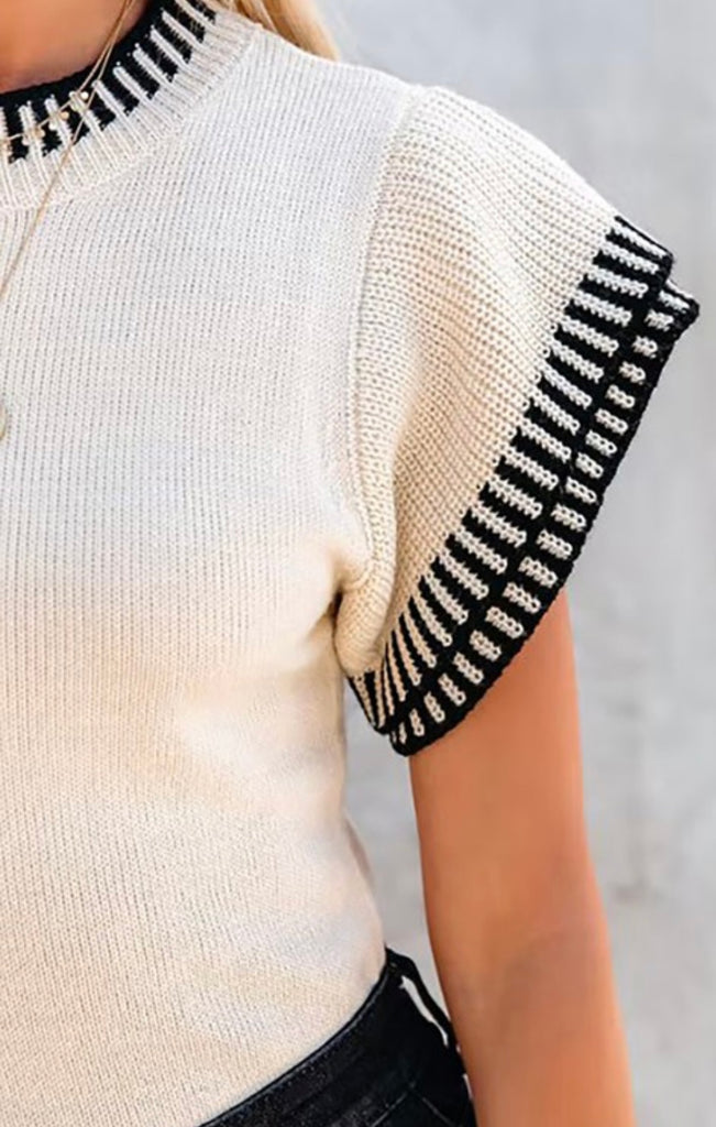 Black and Cream Tiered Knit Top