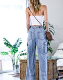 Light Denim Cargo Wide Leg Pants