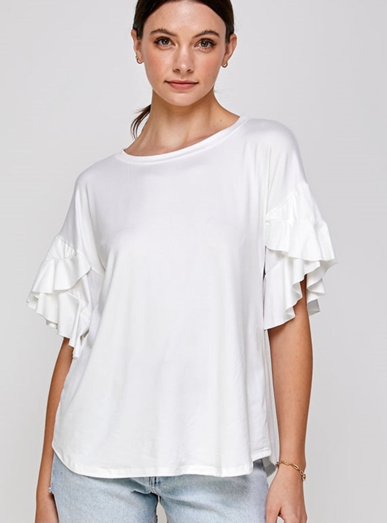 White Ruffle Sleeve Top