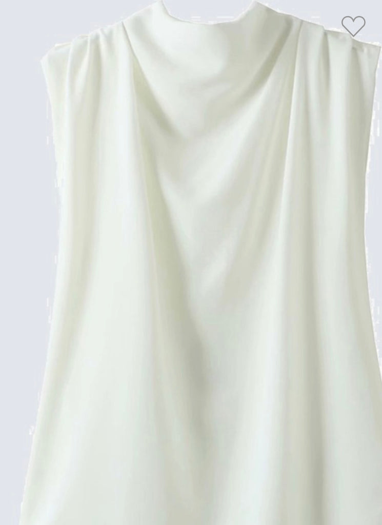 White Cowl Neck Sleeveless Top