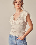 Smock Pleated Ruffle Top