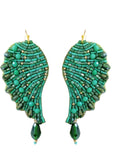 Green Beaded Wing Earrings