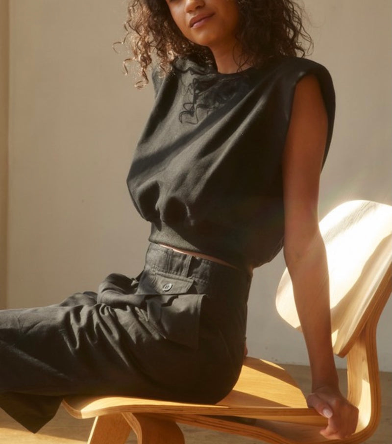 Padded Shoulder Crop Top