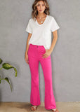 Fuchsia Raw Hem Flare Jeans