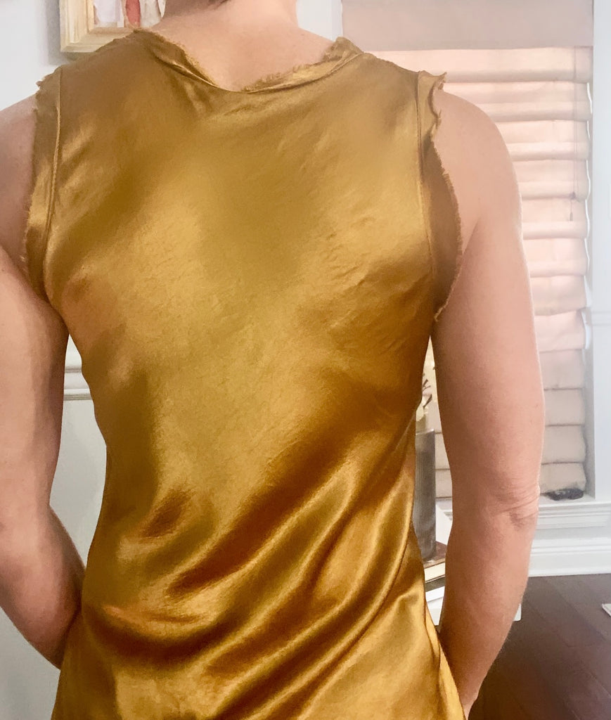 Tobacco Raw Edge Satin Top