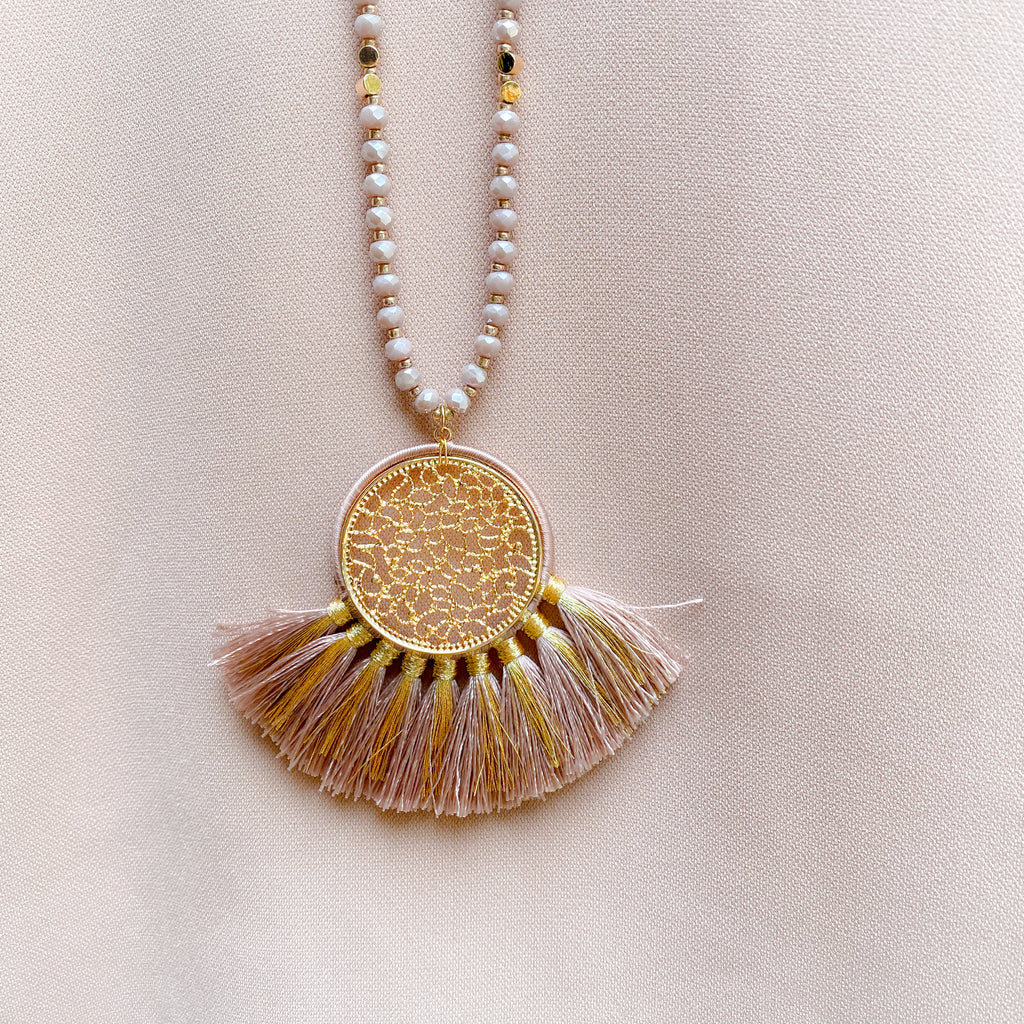 Long Gold Medallion Tassel Necklace