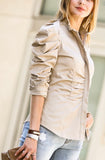 Khaki puffy Sleeves Jacket Top