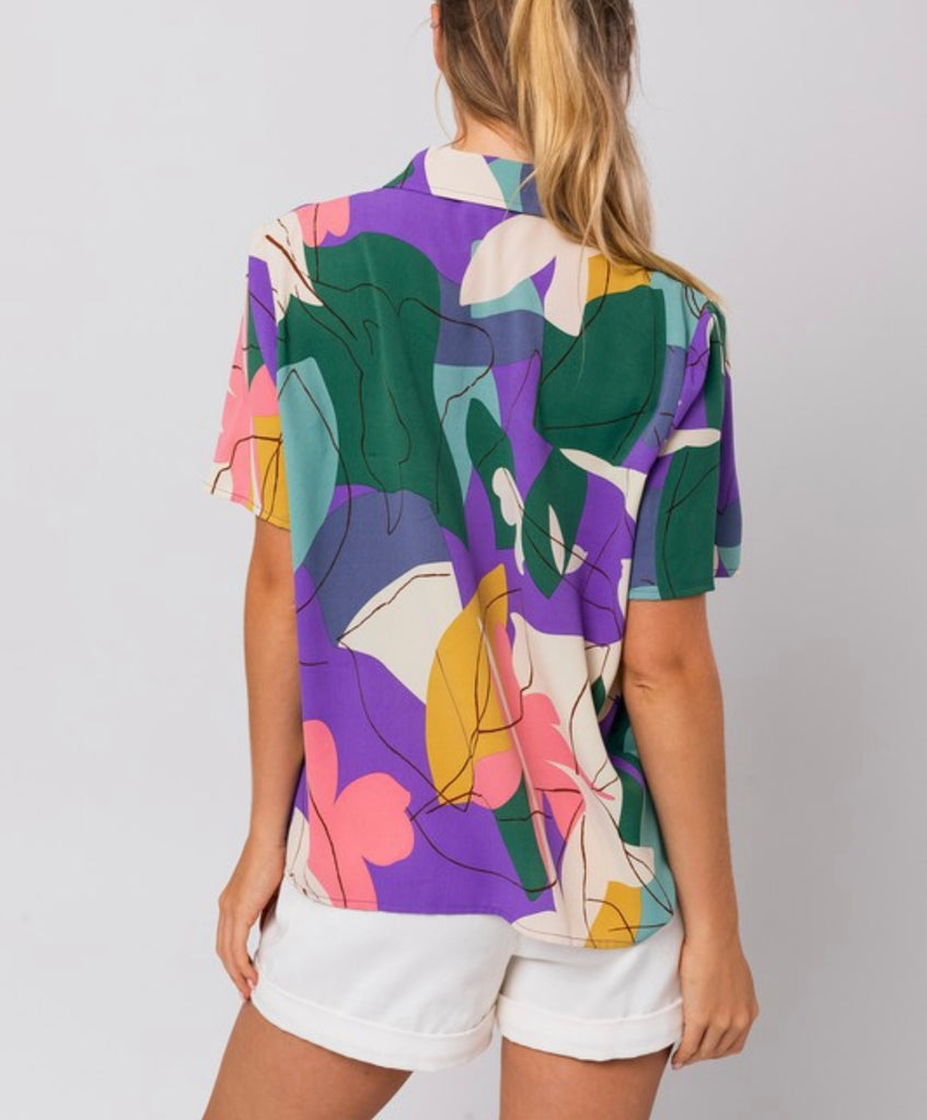 Abstract Purple Mix Button Down Top