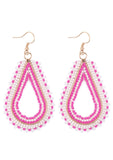 Hot Pink Teardrop Beaded Earrings