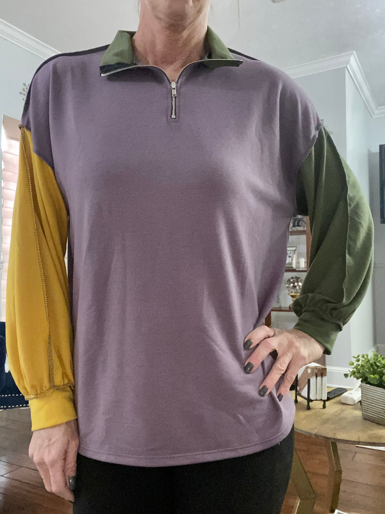 Tri Color Zip Up Mardi Gras Top