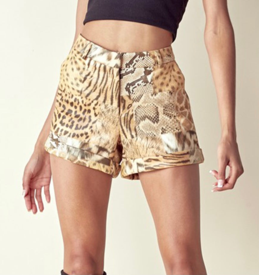 Jungle Print Suede Shorts