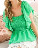 Green Smocked Ruffle Top