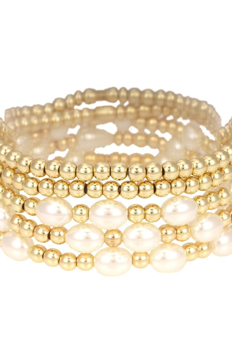 Gold Beaded Pearl Stack Bracelets