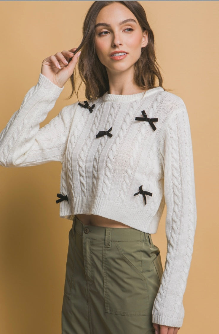 Off White Crop Bow Sweater