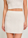 White Crop Cable Knit Skirt Set