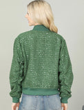 Green Sequins Bomber Jacket