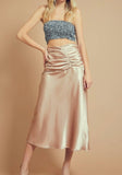 Satin Ruched Midi Skirt