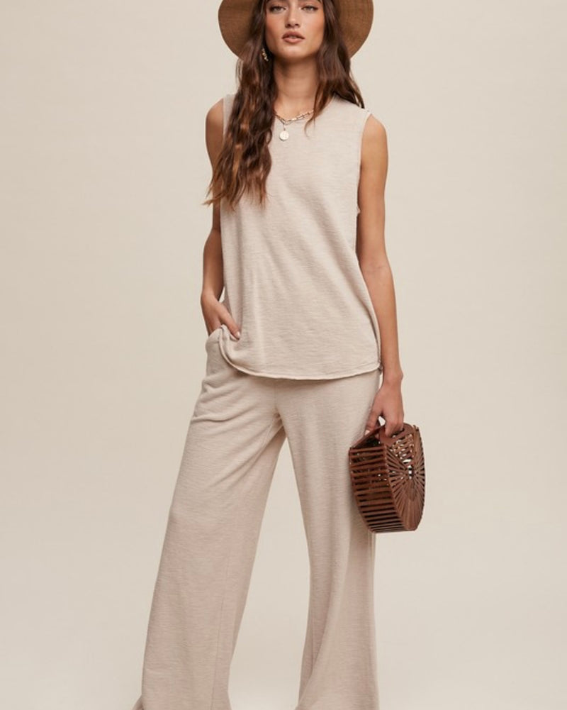 Oatmeal Knit Sleeveless Pants Set