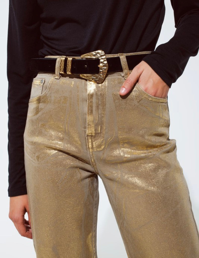 Gold Brushed Metallic Jeans