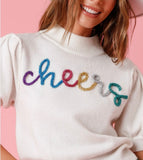 Cheers Embroidery White Sweater