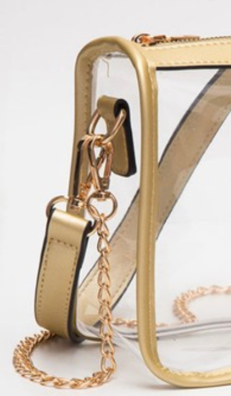 Clear Gold Trim Handbag