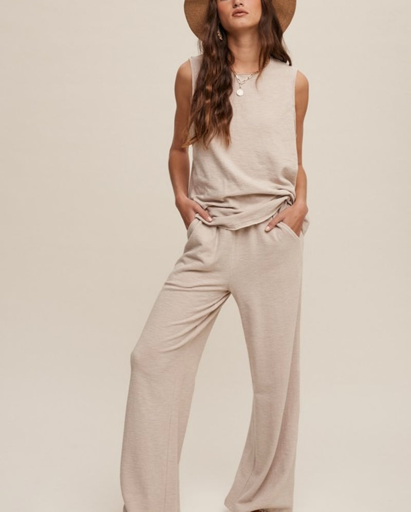 Oatmeal Knit Sleeveless Pants Set