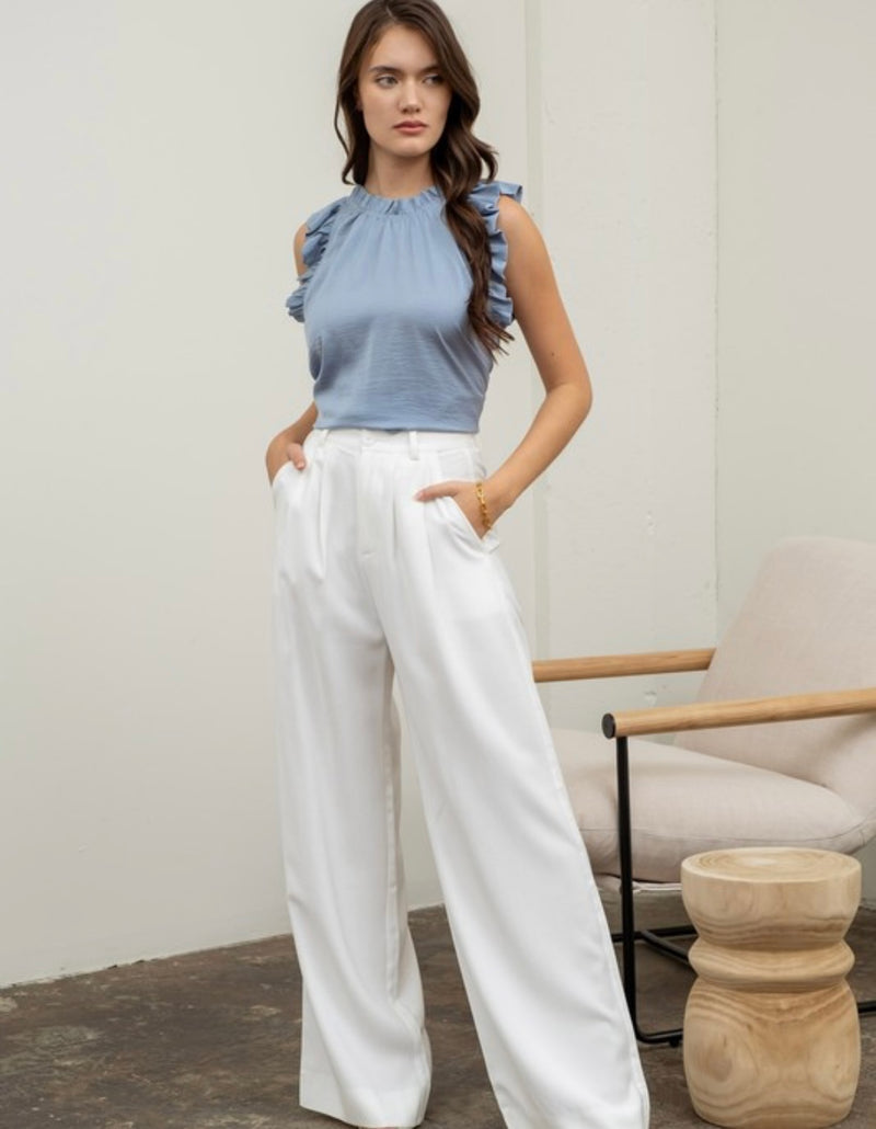 Silky Ruffle Trim Sleeveless top