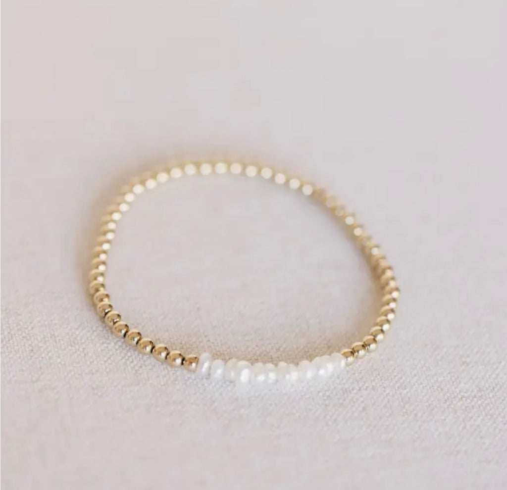 14k Gold Plated Pearl Bar Bracelet