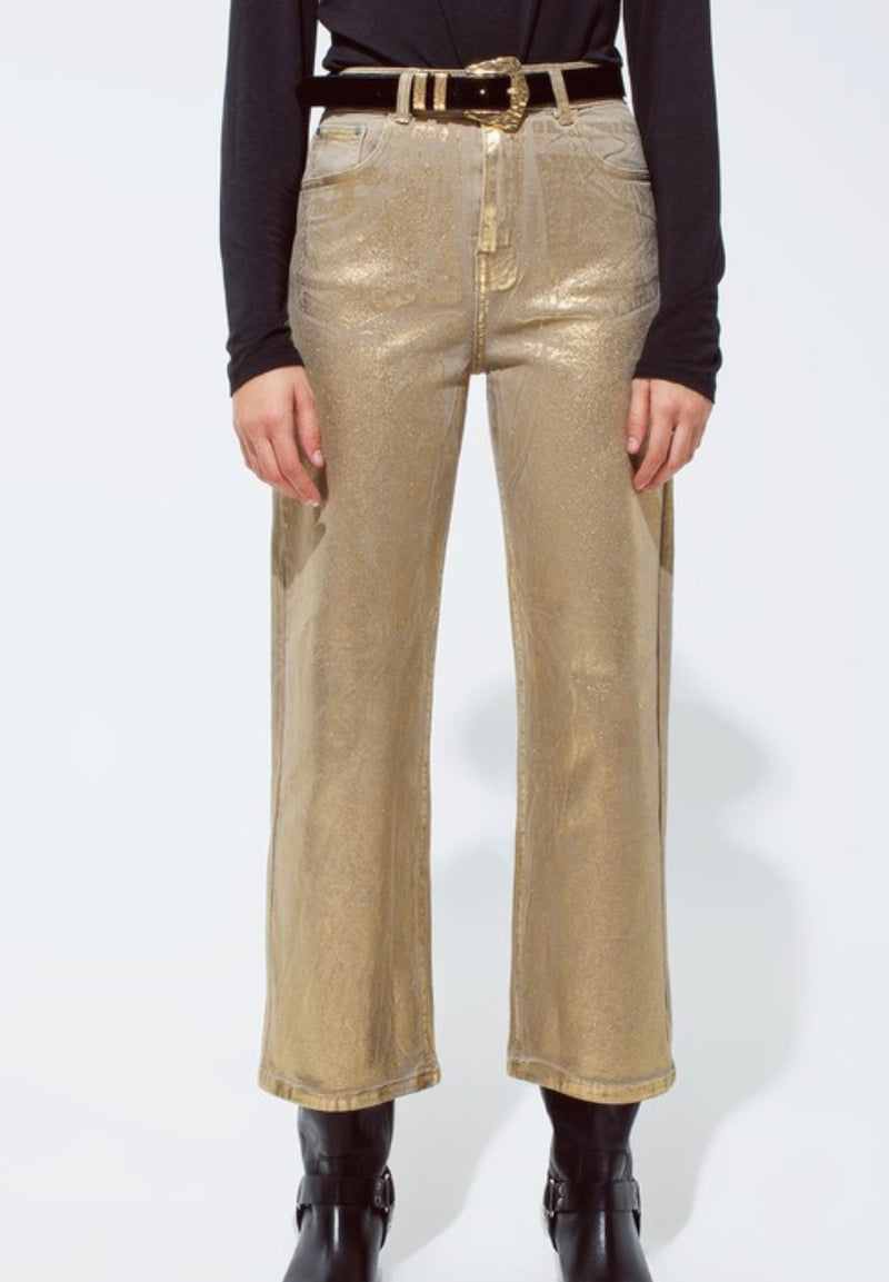 Gold Brushed Metallic Jeans