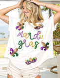 Mardi Gras Oversized Sequins Pipping Tee Shirt