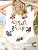 Mardi Gras Oversized Sequins Pipping Tee Shirt