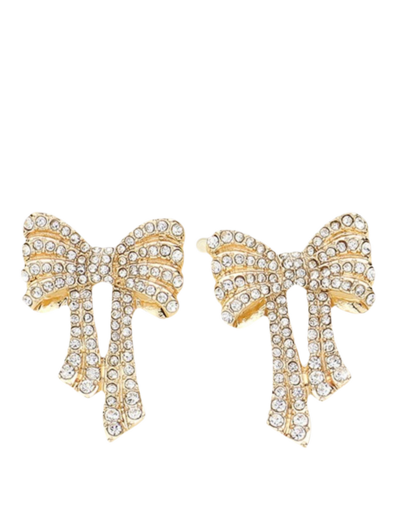 Gold Rhinestone Bow Tie Earrings