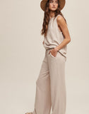 Oatmeal Knit Sleeveless Pants Set