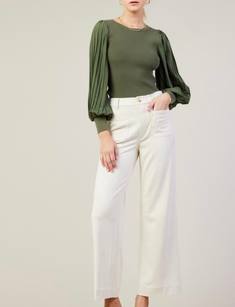 Cream Suede Wide Leg Pants