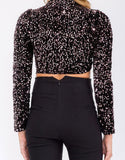 Mock Neck Sequins Crop To