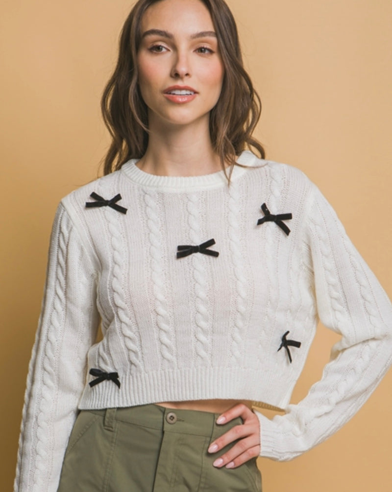 Off White Crop Bow Sweater