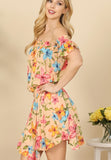 Peach Floral Off Shoulder Dress
