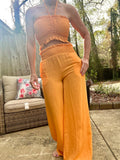 Smocked Wide Leg Linen Pants