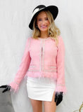Pink Tweed Rhinestone Fringe Jacket