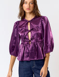 Eggplant Metallic Peplum Top
