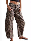 Olive Brown Leopard Barrel Jeans