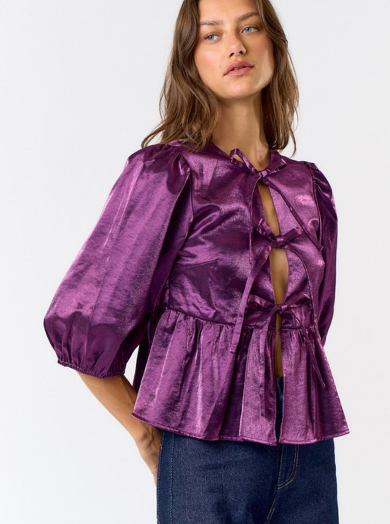 Eggplant Metallic Peplum Top