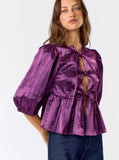 Eggplant Metallic Peplum Top
