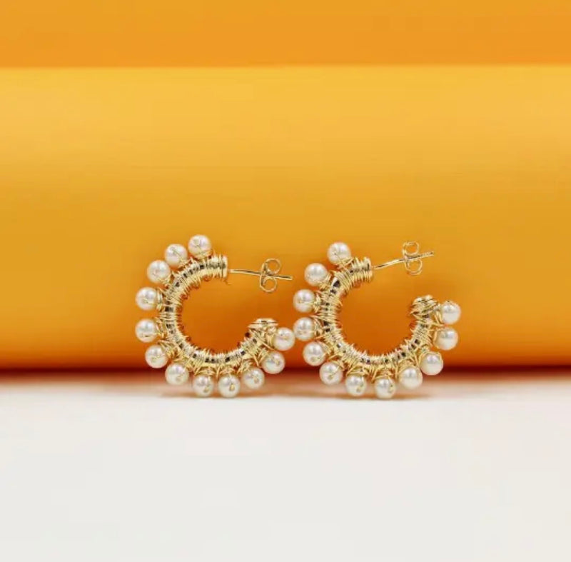 14K Gold Plated Pearl Hoops