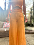 Smocked Wide Leg Linen Pants