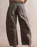 Olive Brown Leopard Barrel Jeans