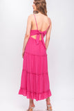 Hot Pink Embroidery Maxi Dress